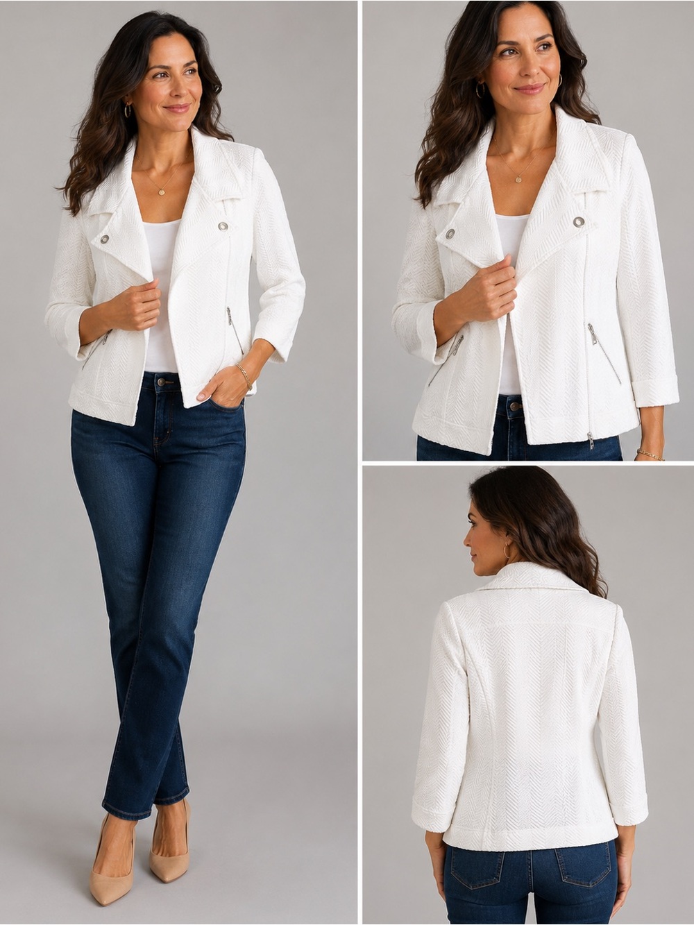 NWT Onque Casual White Textured Stretch Moto Jacket